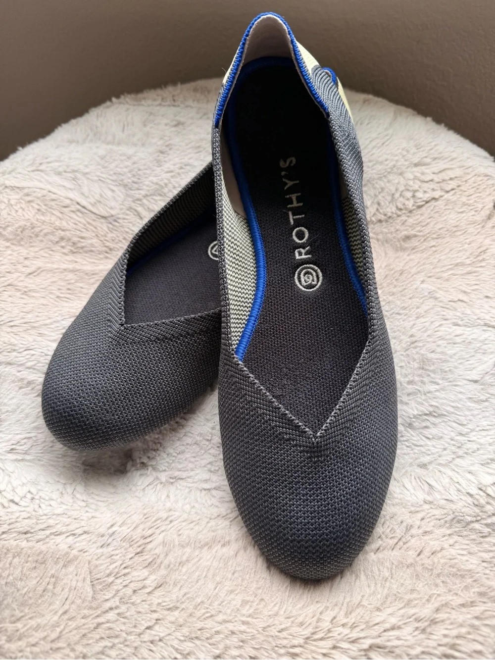 Rothy's Women's Gray Knit Ballet Flat - Slip-On Comfort Citrus Stripe